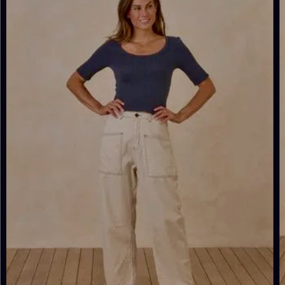 Rylee + Cru Barrel Pant Jeans Grey Green XS Oversized Fit
